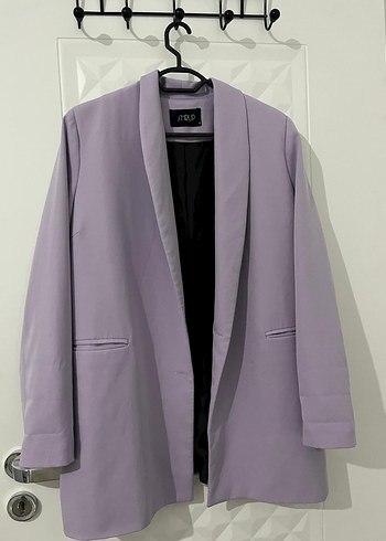 40 Beden mor Renk Düğmeli Uzun Mor Kadın Blazer Ceket