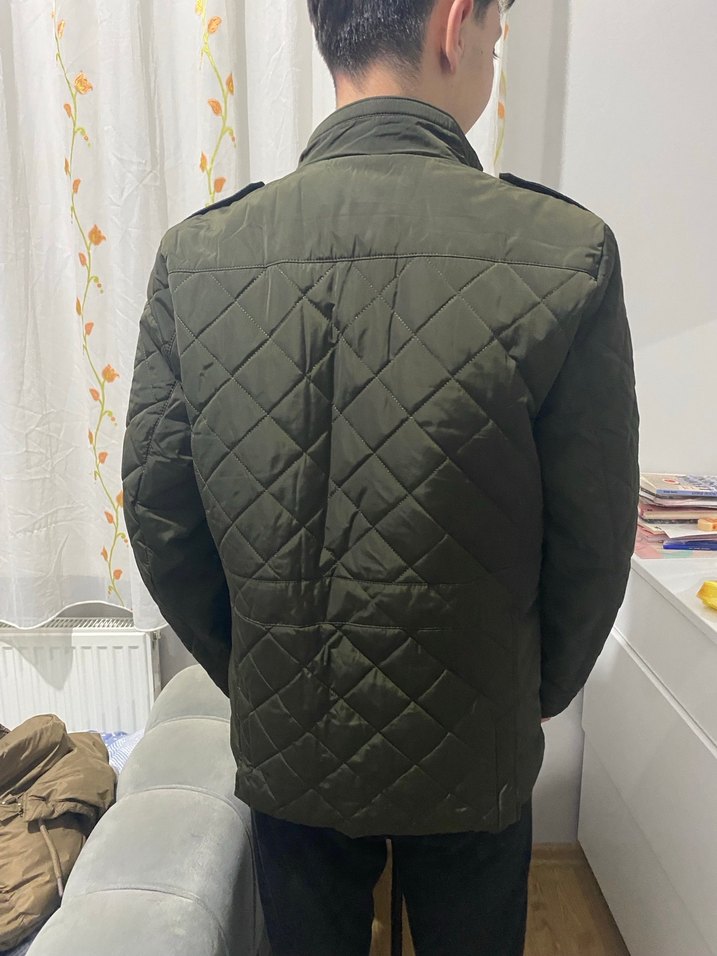 Fermuarlı ve Düğmeli Koyu Yeşik  Mont - Görsel 2