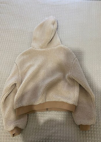 Bej Kapüşonlu Kadın Peluş Ceket - Görsel 2