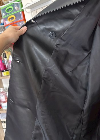 Düğmeli Siyah Deri Kadın Ceket - Görsel 3