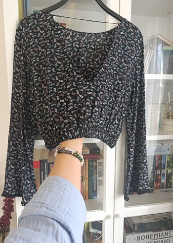 Pull and Bear Uzun Kollu,Siyah Bohem Bluz