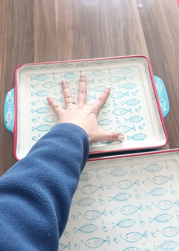 Mavi Balık Desenli Renkli Fırın Kapları Seti - Görsel 4