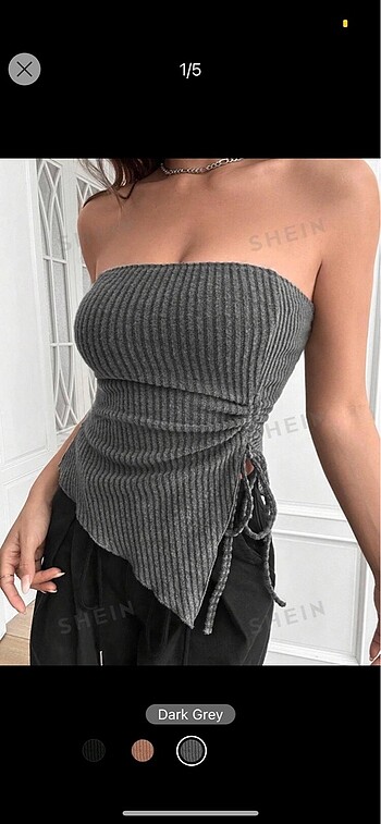 Shein straplez büzgülü kolsuz gri bluz