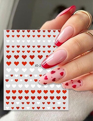 Kırmızı beyaz kalpli nail sticker