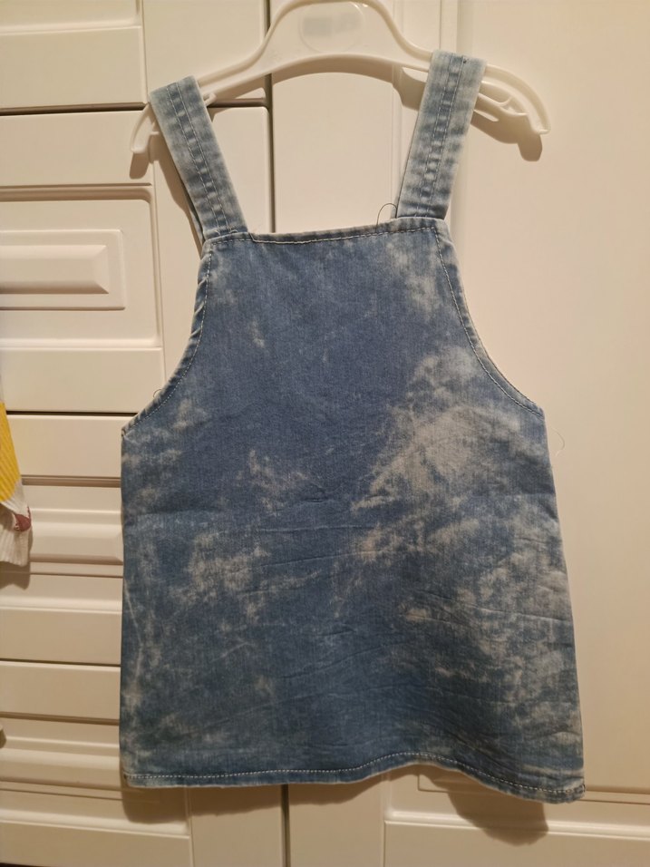 Kız Çocuk Renkli Baskılı Denim Elbise - Görsel 2