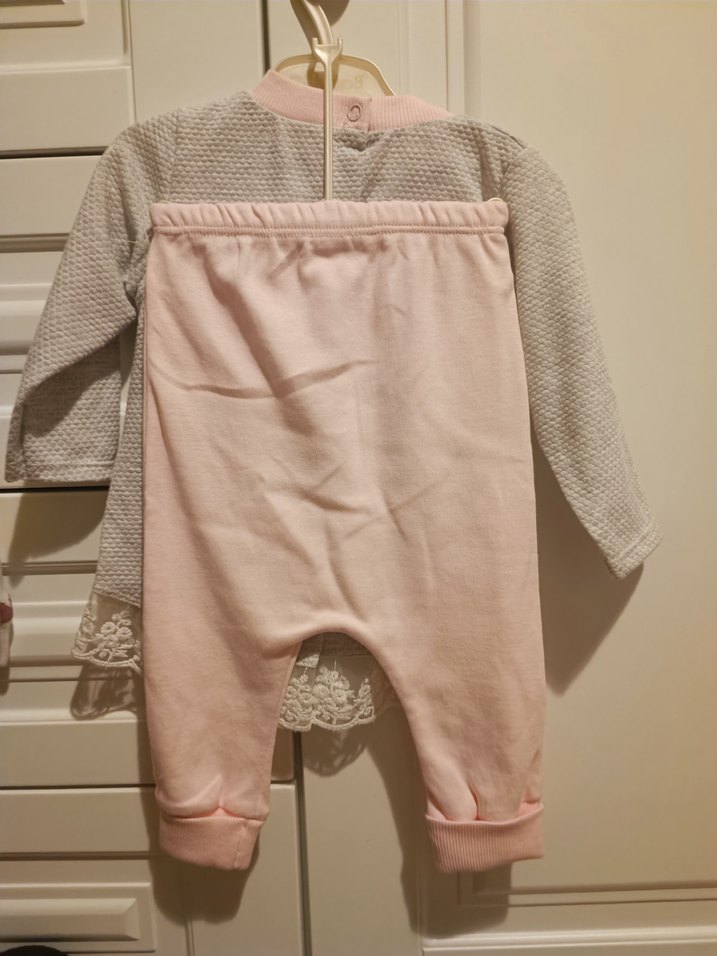 Dantel Detaylı Pembe Gri Bebek Kız Takımı - Görsel 2