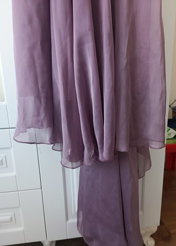 Mor Dantel Detaylı Uzun Kadın Abiye Elbise - Görsel 3