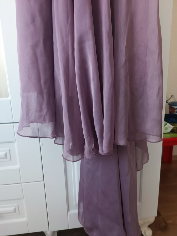 Mor Dantel Detaylı Uzun Kadın Abiye Elbise - Görsel 3