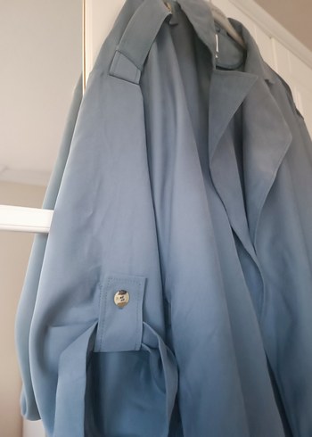 Mavi Uzun Kadın Trençkot - Görsel 3