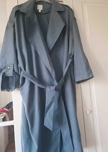 Mavi Uzun Kadın Trençkot - Görsel 5