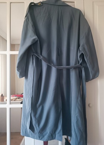 Mavi Uzun Kadın Trençkot - Görsel 6