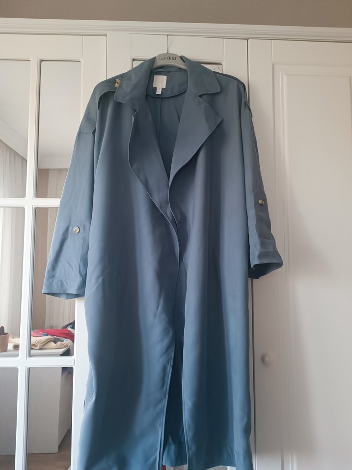 Mavi Uzun Kadın Trençkot - Görsel 2