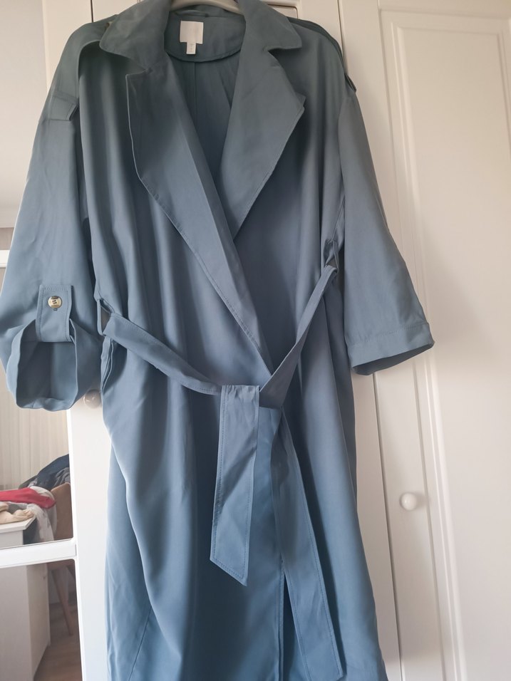 Mavi Uzun Kadın Trençkot - Görsel 5