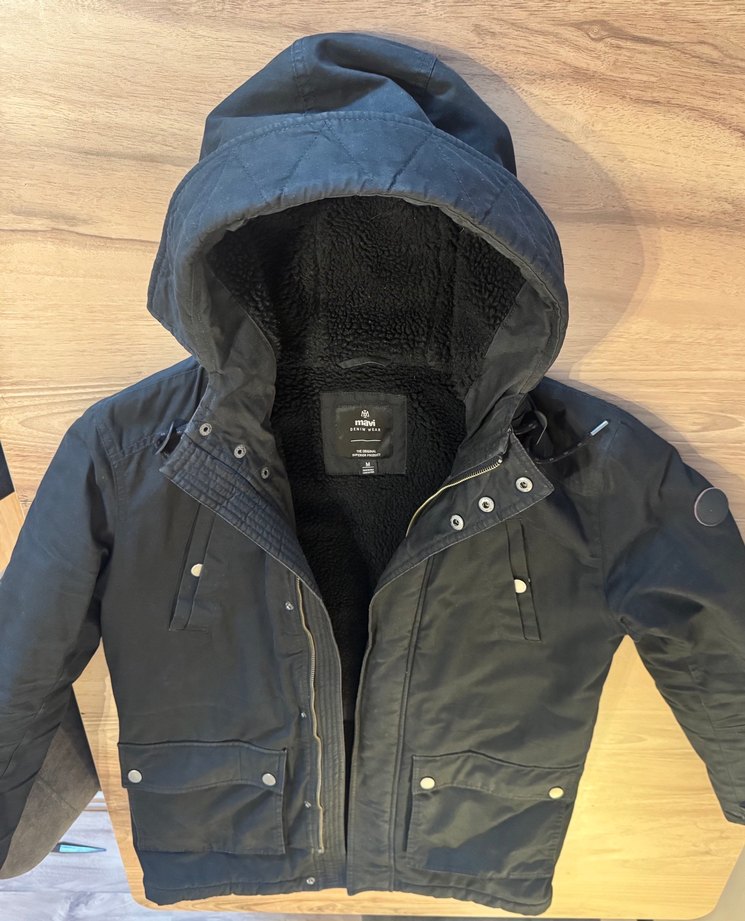 Mavi Marka Siyah Uzun Mont içi Polarlı - Görsel 5