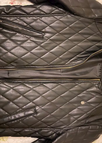 Siyah Deri Kadın Biker Ceket - Görsel 3