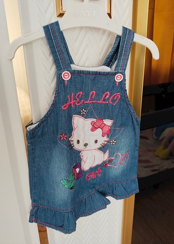 Kız Çocuk Renkli Baskılı Denim Salopet
