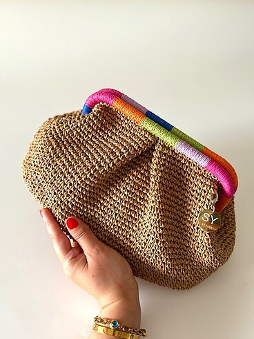 Mango Hasır / Kağıt ip Clutch Burslu Çanta