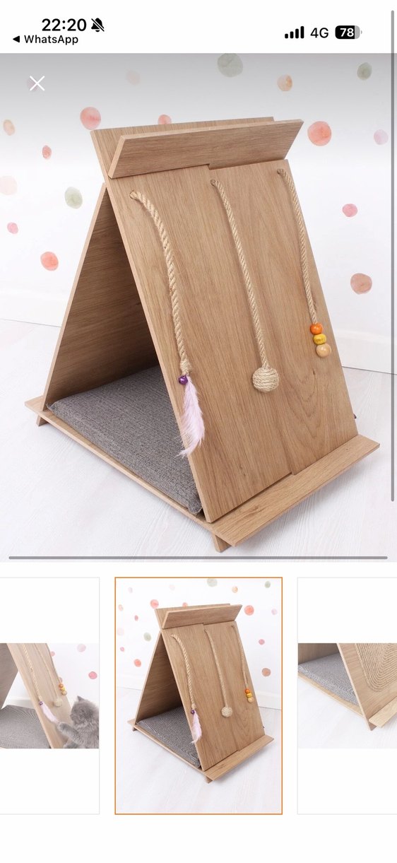 Ahşap Kedi tırmalama ve oyun evi - Görsel 4