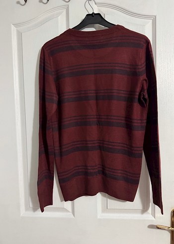 Bordo Çizgili Örgü Yün Erkek Kazak - Görsel 4