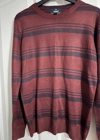 Bordo Çizgili Örgü Yün Erkek Kazak - Görsel 2