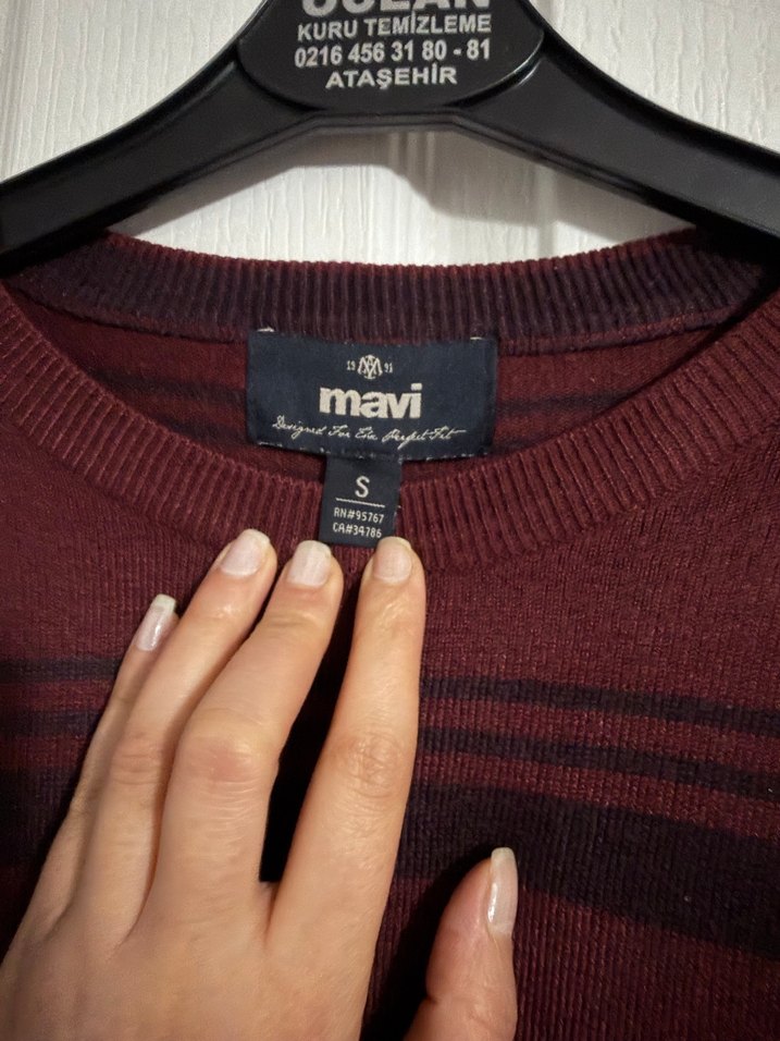 Bordo Çizgili Örgü Yün Erkek Kazak - Görsel 3