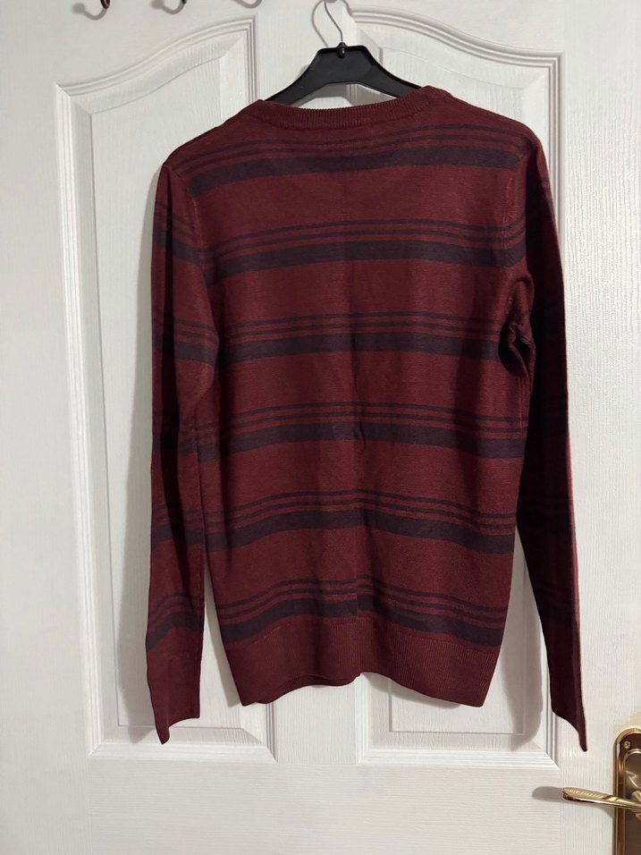 Bordo Çizgili Örgü Yün Erkek Kazak - Görsel 4