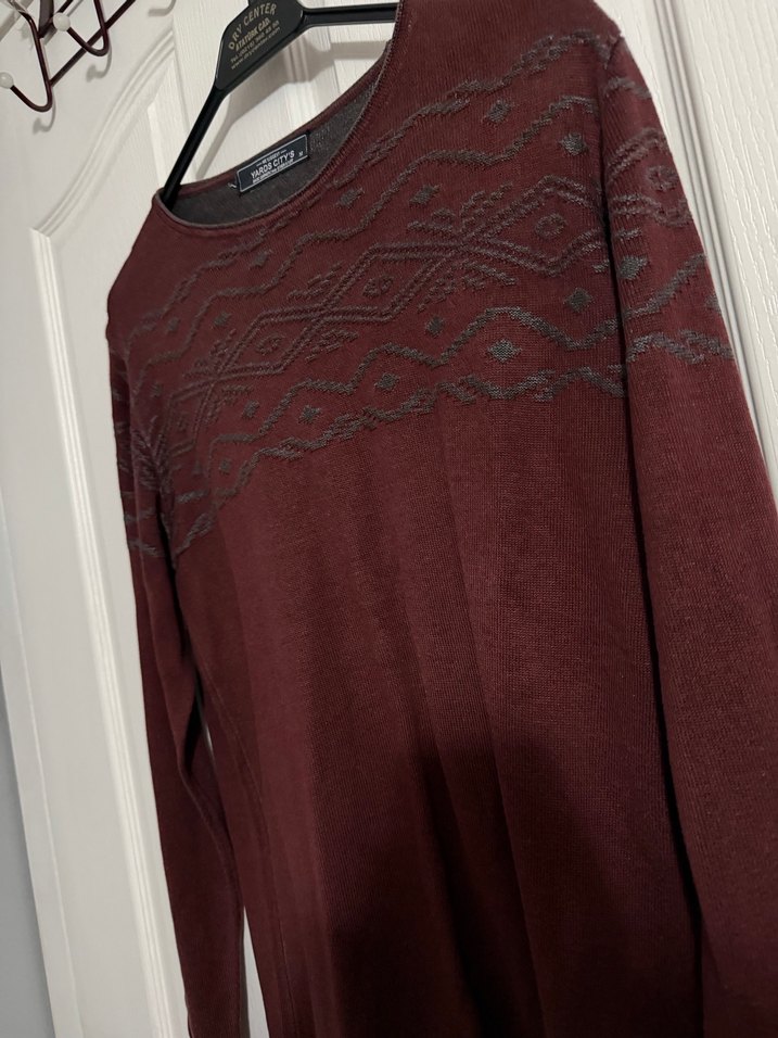 Bordo Erkek Triko Kazak Uzun Kollu - Görsel 2