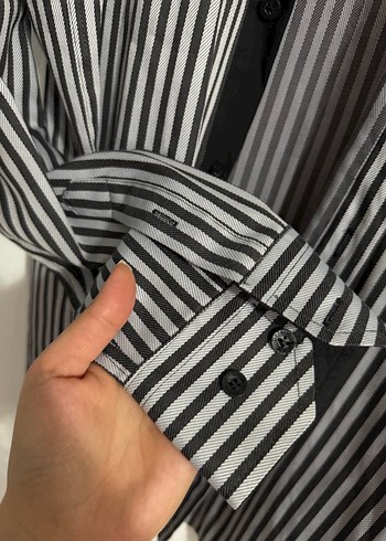 Erkek Gri Çizgili Uzun Kollu Gömlek - Görsel 4