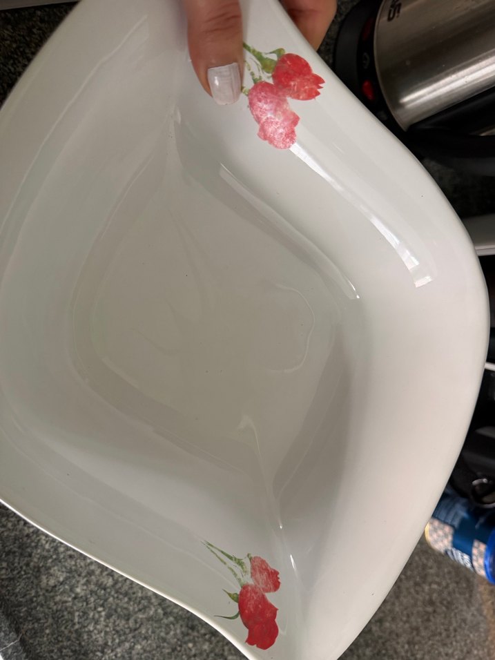 Kırmızı Çiçek Desenli Beyaz Porselen meyve kasesi - Görsel 5