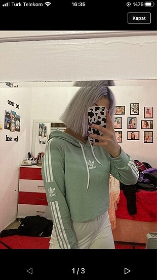 Adidas bluz sweatshirt su yeşili