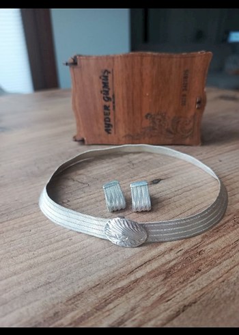 Trabzon hasırı gümüş kolye küpe set - Görsel 3