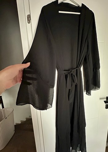 Siyah Uzun Drapeli Kadın ceket- sabahlık - Görsel 2