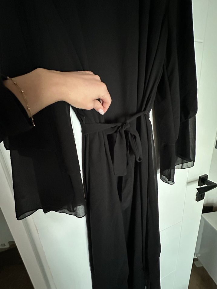Siyah Uzun Drapeli Kadın ceket- sabahlık - Görsel 3