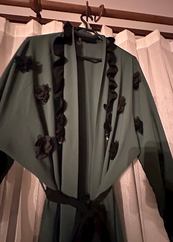 Uzun Yeşil Bohem Nakışlı Kadın Sabahlık - Görsel 2