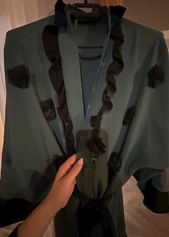 Uzun Yeşil Bohem Nakışlı Kadın Sabahlık - Görsel 3