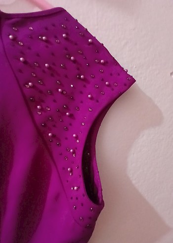 Mor Parlak Midi Drapeli abiye - Görsel 3