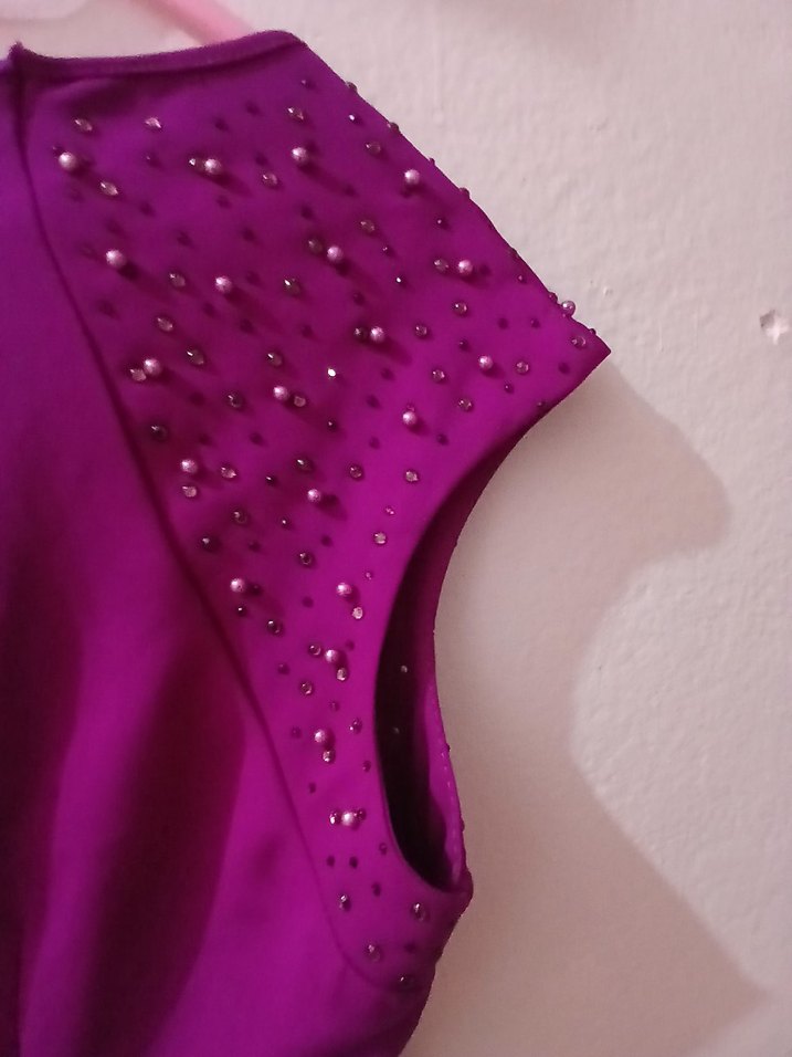 Mor Parlak Midi Drapeli abiye - Görsel 3