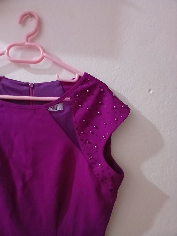 Mor Parlak Midi Drapeli abiye - Görsel 2