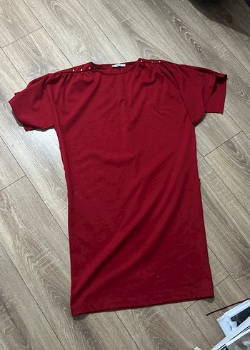 Bordo Kısa Kollu Salaş Hamile Elbisesi - Görsel 2