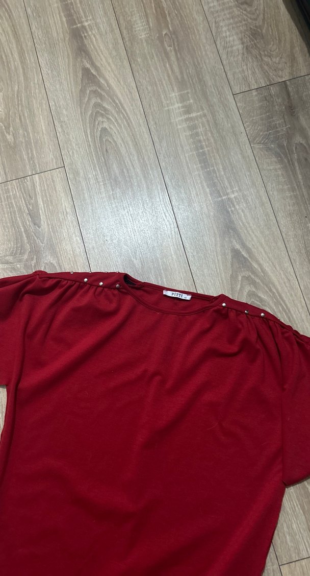 Bordo Kısa Kollu Salaş Hamile Elbisesi - Görsel 3