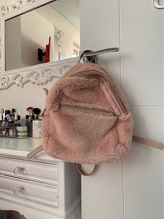 pembe peluş şırt çantası