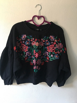 m Beden Çiçek işlemeli sweatshirt