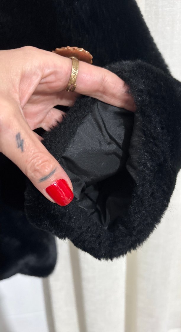 Kadın Siyah Midi Boy Kürk Mont - Görsel 4