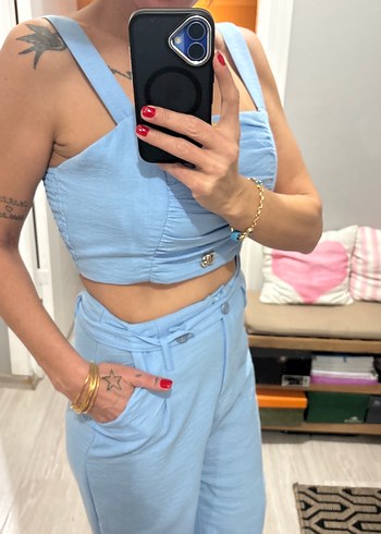 Mavi Straplez Kadın Denim Tulum - Görsel 3