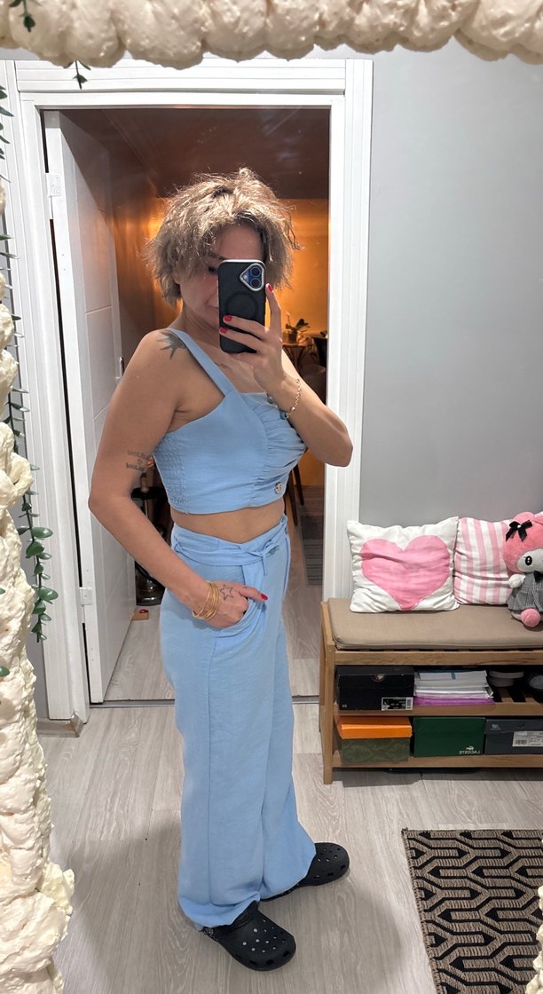 Mavi Straplez Kadın Denim Tulum - Görsel 4