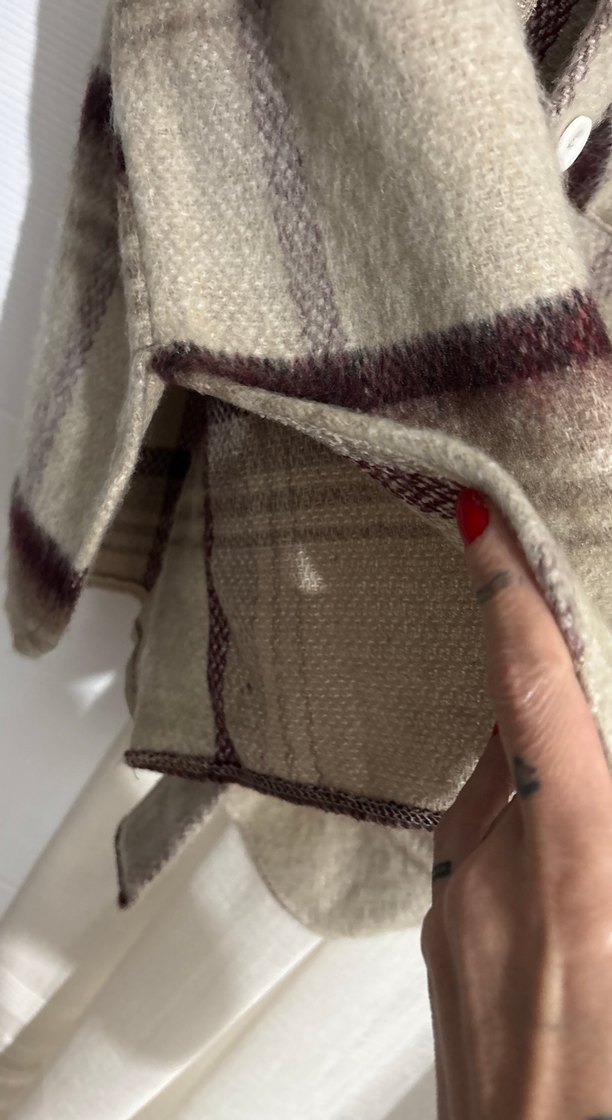 Düğmeli Kahverengi Gri Yün Kadın Gömlek - Görsel 3