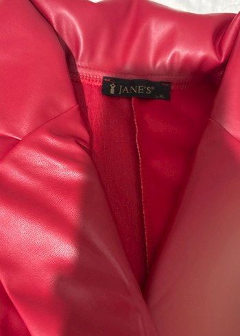 Kırmızı Deri Uzun Kesim Kadın Ceket - Görsel 2