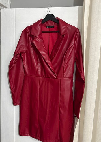 Kırmızı Deri Uzun Kesim Kadın Ceket - Görsel 4