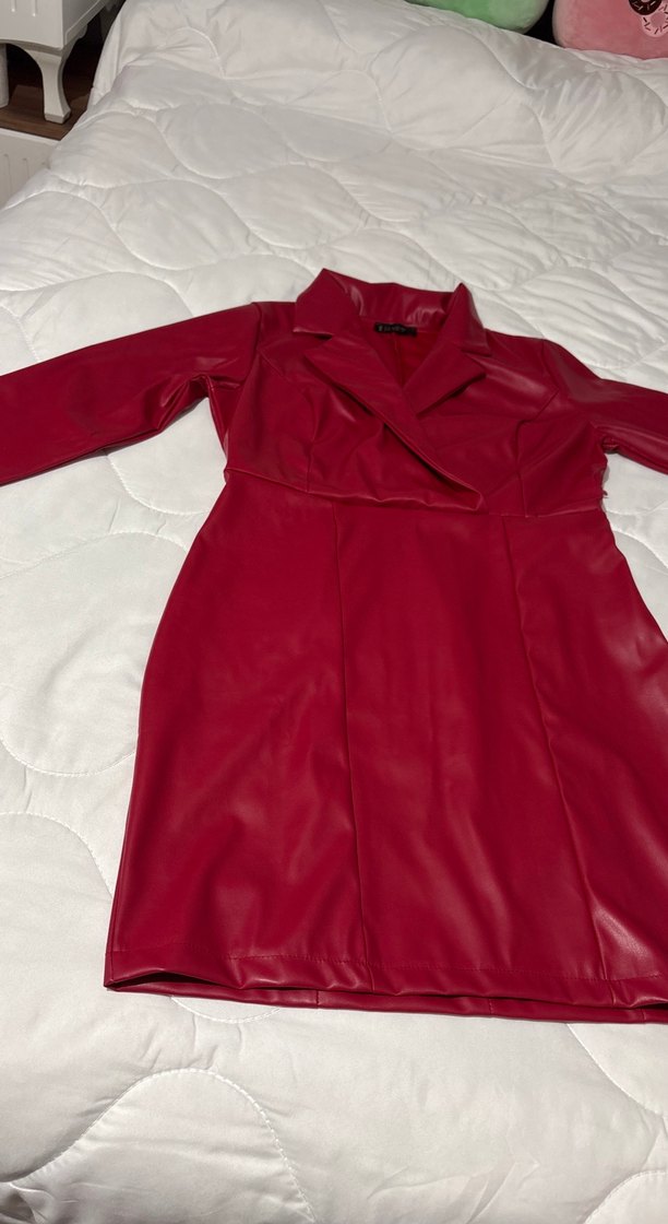 Kırmızı Deri Uzun Kesim Kadın Ceket - Görsel 3