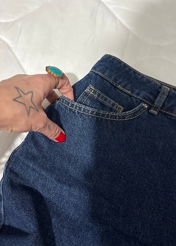 Lacivert Kadın Denim Mini Etek - Görsel 3